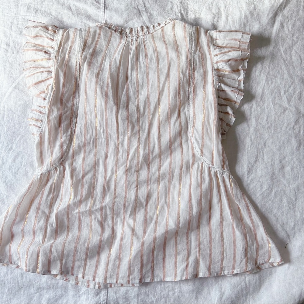 Apiece Apart Cream + Metallic Top + Flutter Sleev… - image 6
